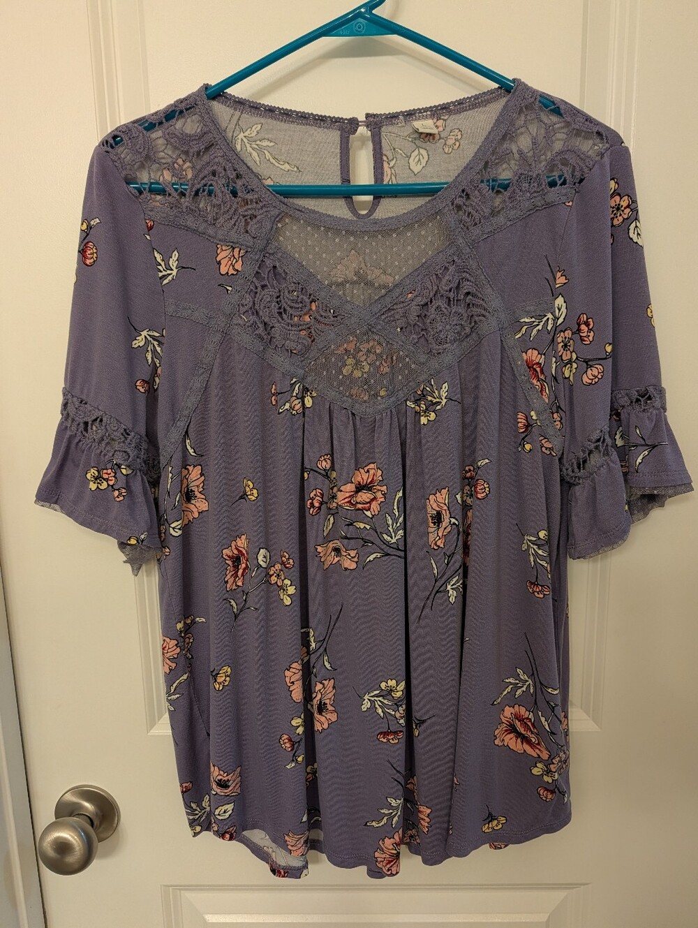 Purple Floral Lace And Crochet Blouse